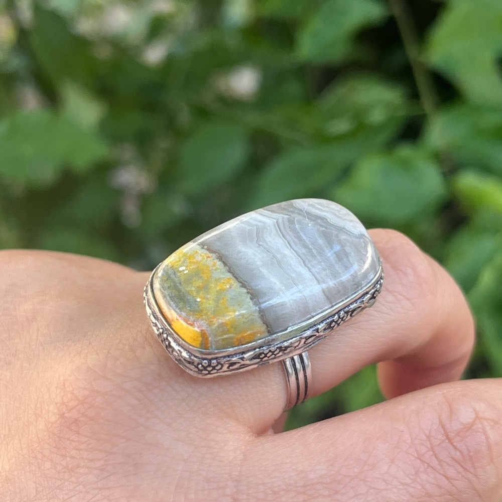 Size 8 925 Silver Plated Bumblebee Jasper‎ Rectangular Ring 2289 - Picture 6 of 9